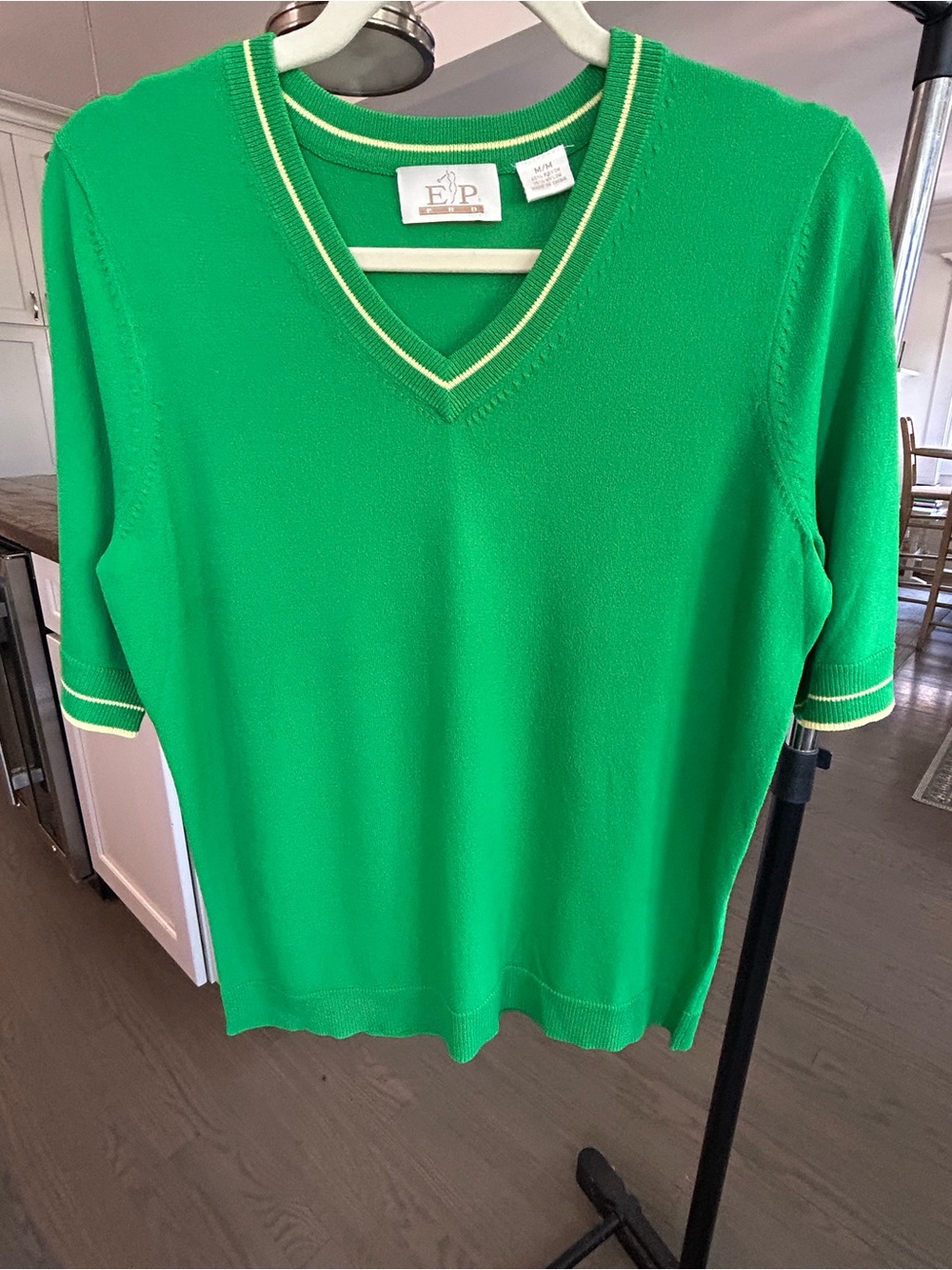 E.P. Pro Green V-Neck Sweater with Contrast Trim